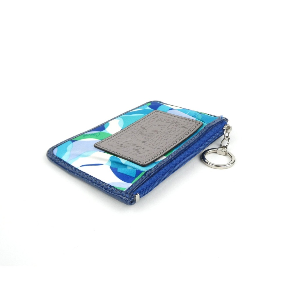 Coach Poppy Signature Op Art Blue Green Mini Skinny Case w/Keychain - Picture 2 of 9